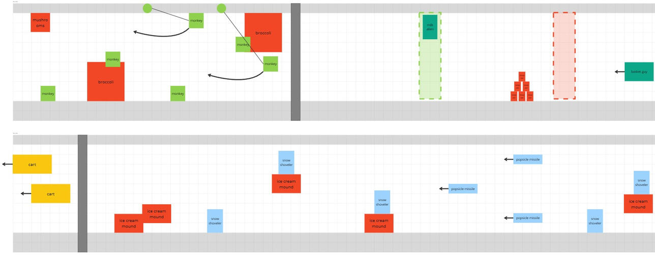 We would use a grid to make rough prototypes of our level design, moving enemies and obstacles until they felt right.